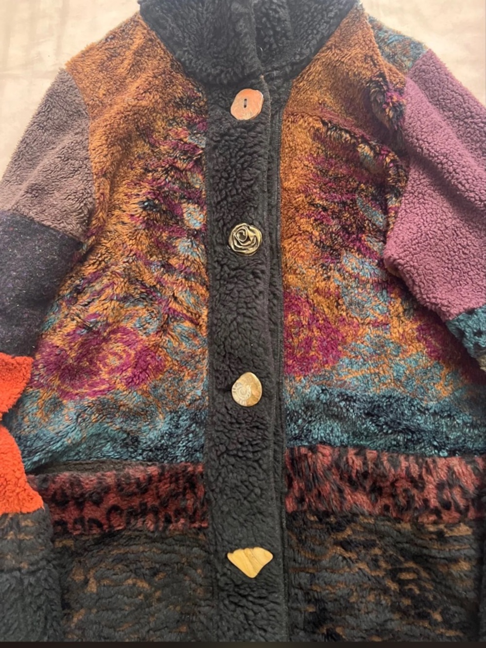 Whimsical Bohemian Patchwork Teddy Coat - Multicolor - Picture 3 of 4